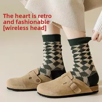 5 Pairs of Fashionable, Retro and Ethnic Style Knitted Cotton Non Pilling Mid Top Stack Socks for Girls 5 Pairs
