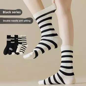 5 Pairs of Female Spring and Autumn Boneless Embroidery Color Matching Does Not Drop The Tube In The Tube Pile Socks 5 Pairs