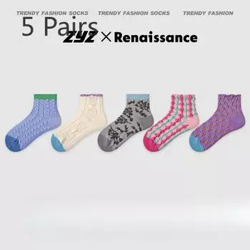 5 Pairs of Female Spring and Summer Thin Fashion Literature Three Dimensional Flower Bubble Mouth Socks 5 Pairs