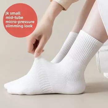 5 Pairs of Girls Spring and Autumn Pure Color Anti Pilling Boneless High Rubber Tube Socks 5 Pairs