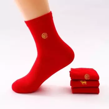 5 Pairs of Men s and Women s Embroidered Red Socks 5 Pairs