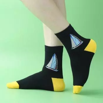 5 Pairs of Men s Embroidered Breathable Mesh All Match Mid Tube Socks 5 Pairs чёрный/белый