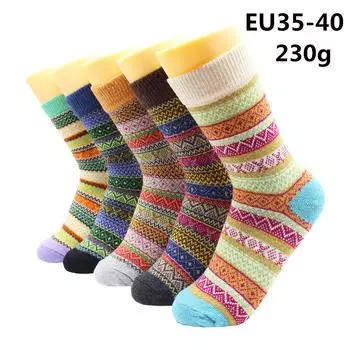 5 pairs of winter warm ladies thickened warm wool cashmere snow socks fashionable casual merino wool socks ladies EU37-43
