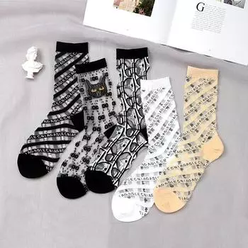 5 Pairs of Women s Mid Length Socks Thin Summer Ice Silk High Tube Transparent Personalized Glass Fiber 5 Pack
