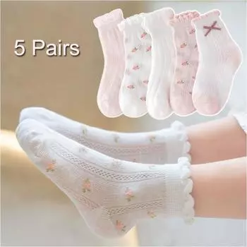 5 Pairs/Pack Children Cotton Socks Boy Girl Infant Keep Warm Stripe Dots Fashion Sport Socks Kids Four Seasons Cotton Socks 1 to 3 year