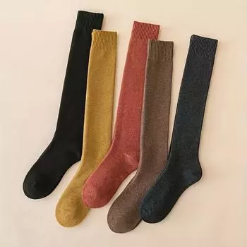 5 Pairs Simple Solid Calf Socks, Comfy All-match Knee High Socks, Women s Stockings & Hosiery One-size