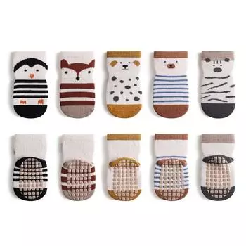 5 Pairs Summer Anti-Slip Baby Socks Cartoon Animal Print Infant Girls Floor Socks M for 1-3Y