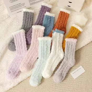 5 Pairs Women Fuzzy Socks Set Winter Warm Striped Thick Velvet Fluffy Socks Casual Fashion Soft Fleece Home Floor Sleeping Socks