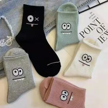 5 Palirs men Cute Expression Printed Ankle Socks Comfort Ihteresting Spring Autumn Medium tube Sock Kawal Girls short socks One Size
