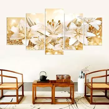 5-панельная безрамная комбинация из нескольких картин, домашний декор, настенное искусство, постер, холст, картины маслом, картины с изображением цветов лилии