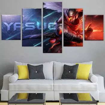 5 Панельный проект LOL League of Legends : Yasuo игра напечатанная на холсте картина для гостиной настенное искусство домашний декор картина постер