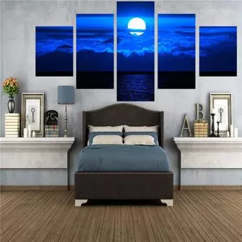 5 Панель Современная Луна И Облако Принт Настенное Искусство Холст Картины Дешевые HD Луна Ночной Пейзаж Настенная Картина Для Украшения Гостиной Без Рамки 20x35cm*2 20x45cm*2 20x55cm*1