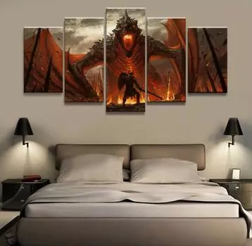 5 Панель Воин Дракона Художественная Анимация Напечатанная На Холсте Картина Для Гостиной Настенный Художественный Декор HD Картина Работает Плакат Без Рамки 20x35cm*2 20x45cm*2 20x55cm*1