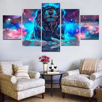 5 панелей абстрактная туманность Льва Созвездие Льва Холст Картина постеры с животными и принты Гостиная домашний декор без рамки 20x35cm*2 20x45cm*2 20x55cm*1