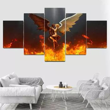 5 панелей абстрактный дьявол и ангел в огне холст картины постеры и принты настенные художественные фотографии гостиная домашний декор без рамки 20x35cm*2 20x45cm*2 20x55cm*1