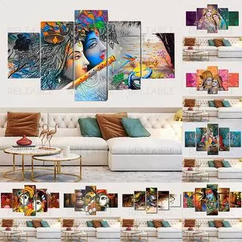 5 панелей абстрактный Господь Радха Кришна холст картины постеры и принты цифровая настенная художественная картина гостиная домашний декор без рамки 20x35cm*2 20x45cm*2 20x55cm*1