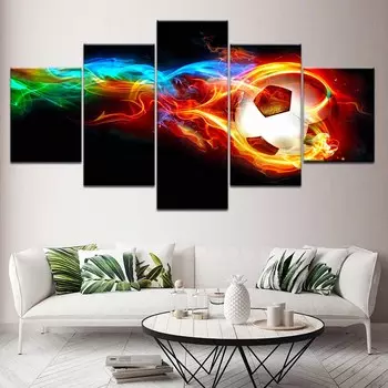 5 панелей абстрактный огонь футбол баскетбол холст живопись модульные постеры и принты фотографии гостиная домашний декор без рамки 20x35cm*2 20x45cm*2 20x55cm*1