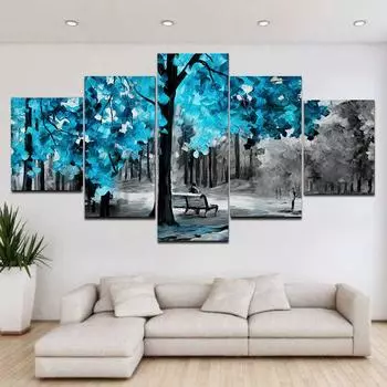 5 панелей абстрактный пейзаж красочный синий красный дерево масло холст живопись плакаты и принты настенные художественные фотографии домашний декор без рамки 20x35cm*2 20x45cm*2 20x55cm*1