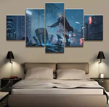 5 панелей Девушка Солдат Зла Лиса Анимация Холст Печатная Картина Для Гостиной Настенный Декор HD Картина Произведения Искусства Плакат Без Рамки 20x35cm*2 20x45cm*2 20x55cm*1