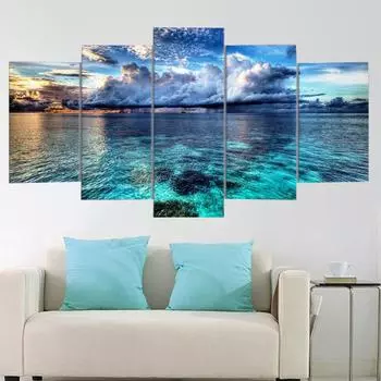 5 панелей, голубая морская волна, пейзаж, холст, живопись, постеры с природой и принты, настенные художественные фотографии, домашний декор для гостиной, без рамки 20x35cm*2 20x45cm*2 20x55cm*1