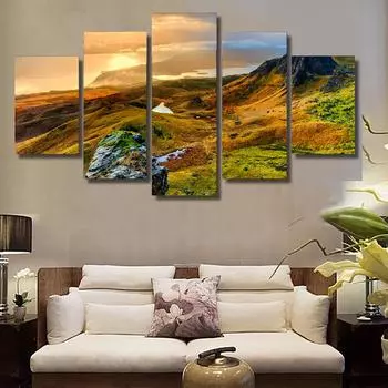 5 панелей Горы закат пейзаж современная живопись на холсте рамка для плаката гостиная настенные художественные картины современное украшение для дома Medium Size Unframed Canvas