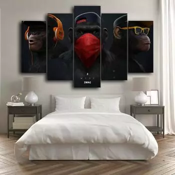 5 панелей холст настенное искусство анимация постер картина животное горилла картина печать гостиная домашний декор спальня обои без рамки 20x35cm*2 20x45cm*2 20x55cm*1 No Frame
