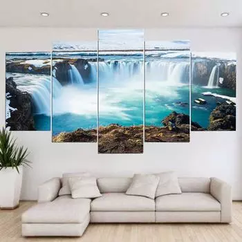 5 панелей Исландия Годафосс водопад пейзаж холст картины постеры и принты настенные художественные фотографии домашний декор без рамки 20x35cm*2 20x45cm*2 20x55cm*1