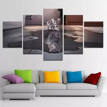 5 панелей кошка тигр вдохновение холст живопись абстрактные постеры с животными и принты Quadros домашний декор настенная картина без рамки 20x35cm*2 20x45cm*2 20x55cm*1