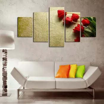 5 панелей Красная Роза Пейзаж Печатный Современный Холст Картины Стены Искусства Плакат Фотографии Домашнего Декора Гостиная Модульная Рамка Без Рамки 20x35cm*2 20x45cm*2 20x55cm*1