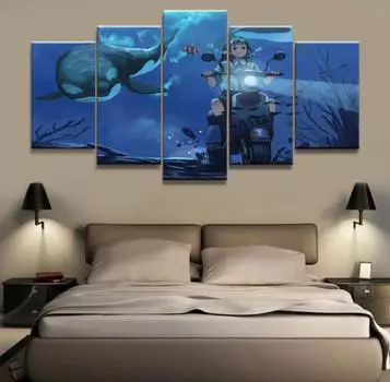 5 панелей морское дно мотоциклистка и киты анимация холст печатная картина для гостиной Настенный декор картина произведения искусства плакат без рамки 20x35cm*2 20x45cm*2 20x55cm*1