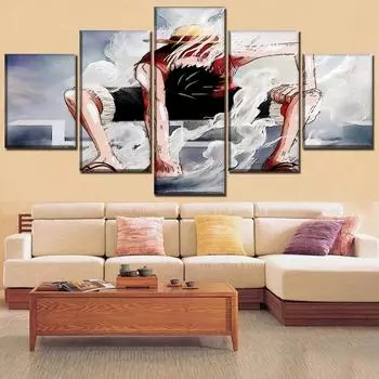 5 панелей настенное искусство холст обезьяна D. Луффи аниме постеры Декор картина живопись современные аксессуары украшение дома гостиная 20x35cm*2 20x45cm*2 20x55cm*1