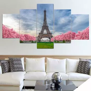5 панелей Париж Эйфелева башня Холст Картина Модульные постеры и принты на стене для гостиной украшения дома без рамки 20x35cm*2 20x45cm*2 20x55cm*1