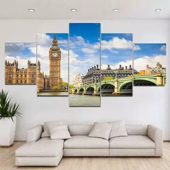 5 панелей пейзаж Биг Бен и Вестминстерский мост холст картины постеры и принты настенные художественные фотографии домашний декор без рамки 20x35cm*2 20x45cm*2 20x55cm*1
