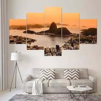 5 панелей пейзаж Ботафого пляж закат холст картины постеры и принты настенные художественные фотографии гостиная домашний декор без рамки 20x35cm*2 20x45cm*2 20x55cm*1