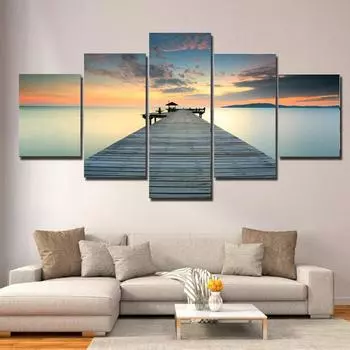 5 панелей пейзаж деревянный мост закат холст картины постеры и принты настенные художественные фотографии гостиная домашний декор без рамки 20x35cm*2 20x45cm*2 20x55cm*1