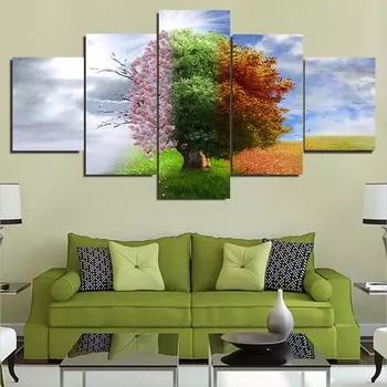 5 панелей, пейзаж, холст, картина, дерево четырех сезонов, волшебный вид, постеры и принты, настенные художественные фотографии, домашний декор для комнаты, без рамки 20x35cm*2 20x45cm*2 20x55cm*1