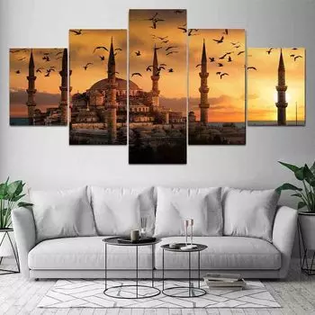 5 панелей пейзаж исламская мечеть замок здание холст картины постеры и принты настенные художественные фотографии домашний декор без рамки 20x35cm*2 20x45cm*2 20x55cm*1