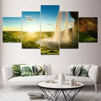 5 панелей пейзаж Исландия водопад холст живопись природа восход солнца постеры и принты настенные художественные фотографии домашний декор без рамки 20x35cm*2 20x45cm*2 20x55cm*1