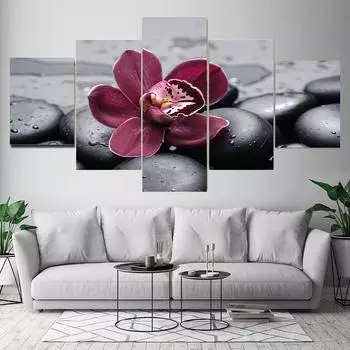 5 панелей пейзаж орхидея черная галька холст картины постеры и принты настенные художественные фотографии гостиная домашний декор без рамки 30x40cm*2 30x60cm*2 30x80cm*1