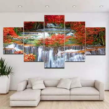 5 панелей пейзаж Таиланд водопад осень лес холст картины постеры и принты настенные художественные фотографии домашний декор без рамки 20x35cm*2 20x45cm*2 20x55cm*1