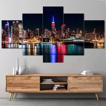 5 панелей пейзажи Нью-Йорка холст картины пейзажные постеры и принты настенные панно для гостиной домашний декор без рамки 20x35cm*2 20x45cm*2 20x55cm*1