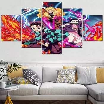 5 панелей японского аниме «Убийца демонов Kimetsu No Yaiba», настенная живопись на холсте, домашний декор, постеры, современные модульные картины, HD принты 20X35 20X45 20X55cm
