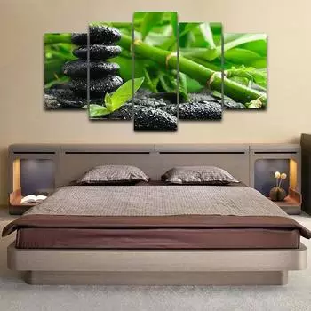 5 панелей Zen Stone Spa Bamboo Beauty Декоративные картины Wall Art Home Decor Плакаты Hd Печать на холсте для гостиной 20x35cm*2 20x45cm*2 20x55cm*1