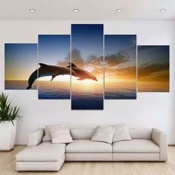 5 панелей животное прыгающий дельфин холст живопись современные постеры и принты Cuadros настенные художественные фотографии домашний декор без рамки 30x40cm*2 30x60cm*2 30x80cm*1