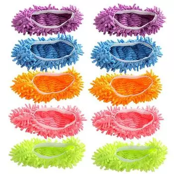 5 пар (10 кусочков) Обувь для швабры — тапочки для уборки дома из микрофибры, инструменты для чистки пола, бахилы, мягкие, моющиеся, многоразовые 5 pairs ( each color) разноцветный