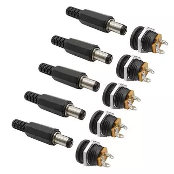 5 пар, 12 В, 3 А, 5,5x2,1 мм, пластиковые вилки DC022, розетка постоянного тока, гнездовой винт, гайка, разъем для монтажа на панели, 5,5*2,1 мм 5Pairs чёрный