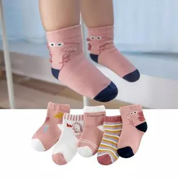 5 пар эластичных дышащих хлопковых носков в полоску с рисунком динозавра и оленя для мальчиков и девочек M