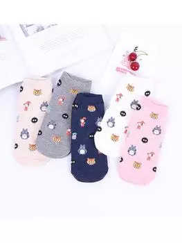 5 пар аниме мультяшных носков для косплея, милые животные, невидимые носки-лодочки, носки с аниме-принтом для женщин