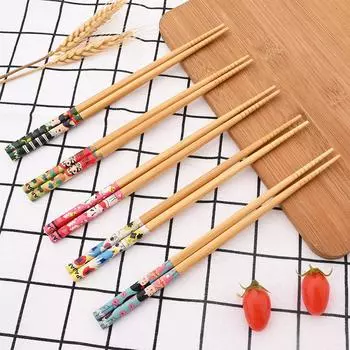 5 пар бамбуковых палочек для еды, домашние длинные палочки для еды, семейные заостренные, милые, индивидуальные бамбуковые нескользящие наборы, посуда, подарочные палочки для еды 5Pirs Cat