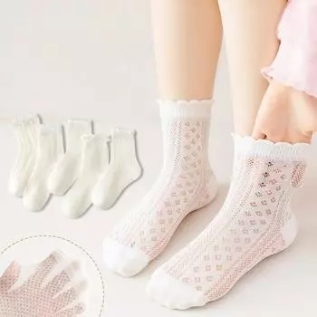 5 пар белых ажурных сетчатых детских носков весна-лето тонкие дышащие носки средней длины для девочки-принцессы с рюшами хлопковые детские носки 2-5 years